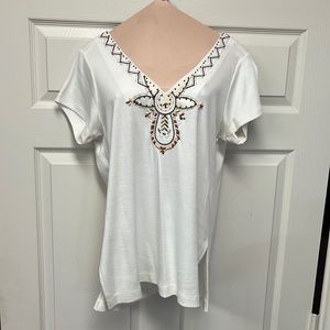 Rafaella Size Large, embroidered bead accented shirt